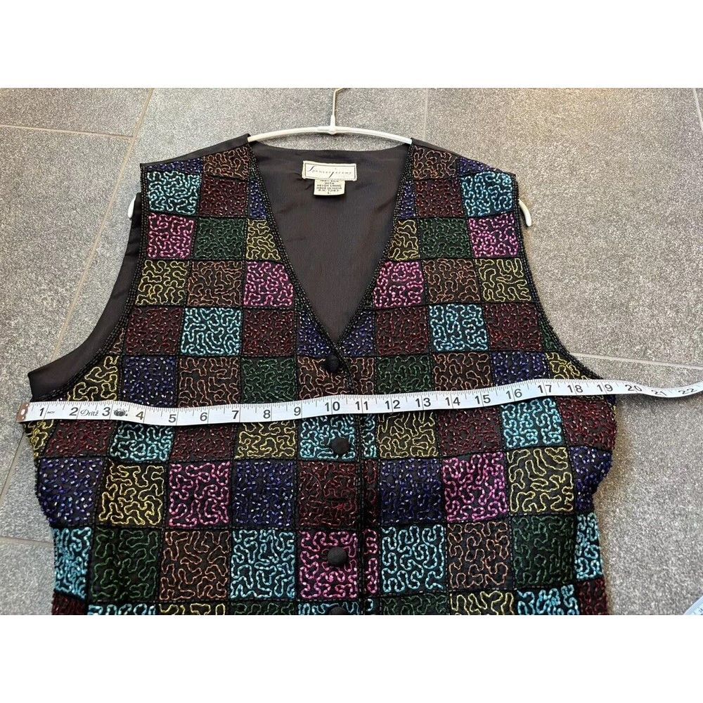 Spenser Jeremy Vintage Multicolor & Blk Beaded Sequin Embellished 100% Silk Vest - Picture 15 of 15